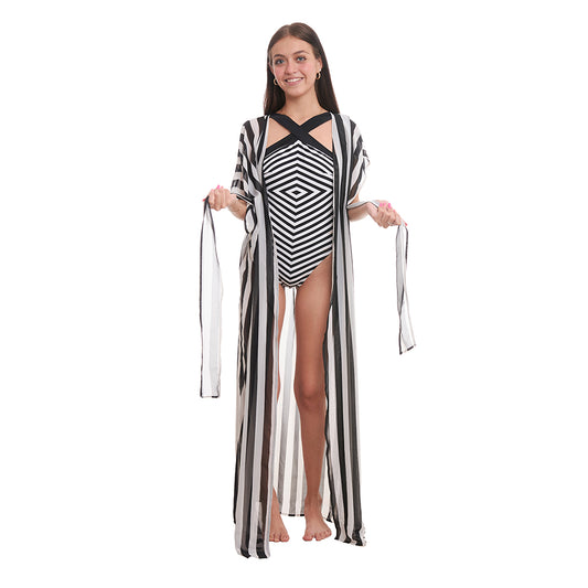 Salida de baño, rayas blanco y negro