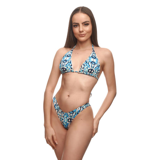 Top geometrico azul con blanco